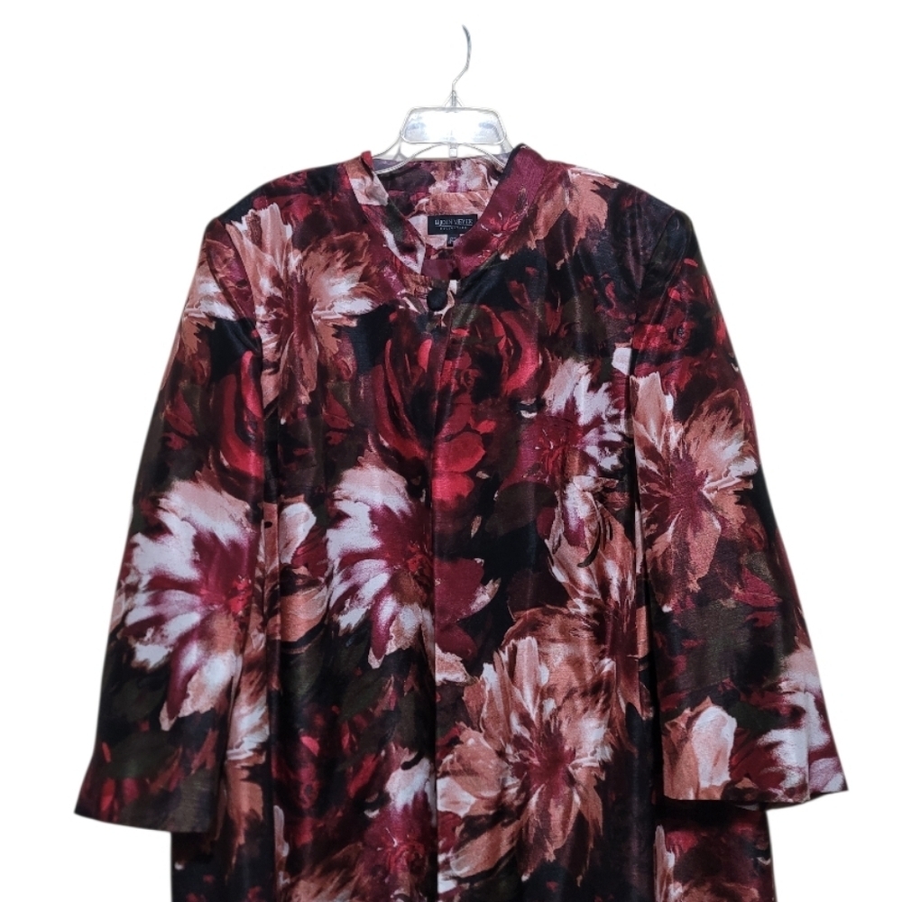 John Meyer Floral Burgundy Floral Patterned Long Coat Size 24W - Picture 6 of 10